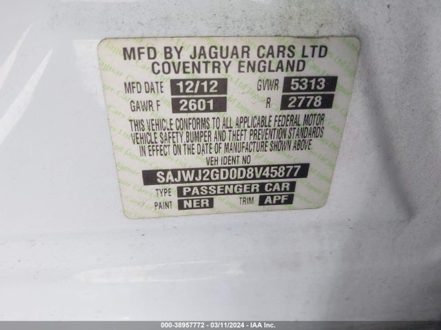 2013 JAGUAR XJ SAJWJ2GD0D8V45877 Photo 8