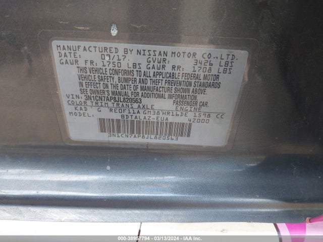 Nissan Versa 1.6 S+ 2018 3N1CN7AP8JL820563 Image 9