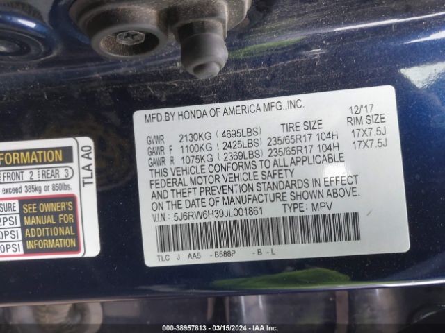 5J6RW6H39JL001861 Honda CR-V LX