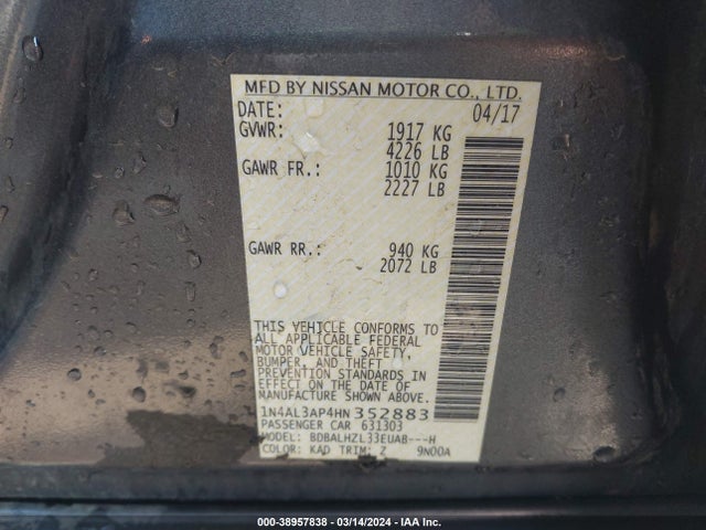 Nissan Altima 2.5 Sr 2017 1N4AL3AP4HN352883 Image 9