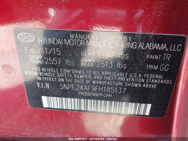 Hyundai SONATA SE 2015 5NPE24AF9FH185137 Image 9