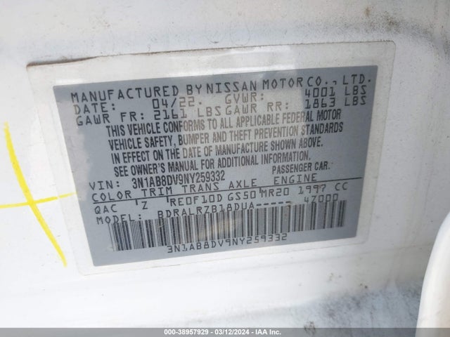 Nissan Sentra Sr Xtronic Cvt 2022 3N1AB8DV9NY259332 Image 9