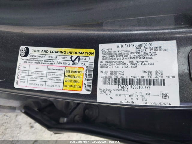 Ford FUSION SE 2016 1FA6P0H75G5100752 Image 9