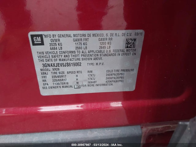 Chevrolet EQUINOX LT 2018 3GNAXJEV9JS619062 Image 9