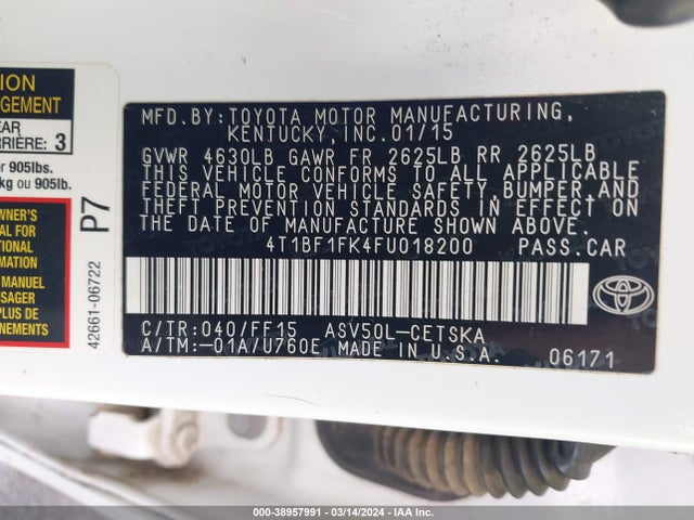 Toyota CAMRY SE 2015 4T1BF1FK4FU018200 Image 9