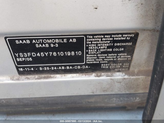 2006 SAAB 9-3 YS3FD45Y761019810 Photo 8