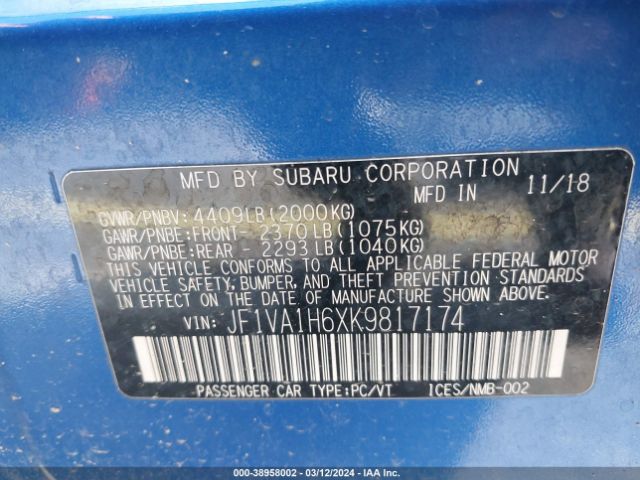 JF1VA1H6XK9817174 Subaru Wrx Limited