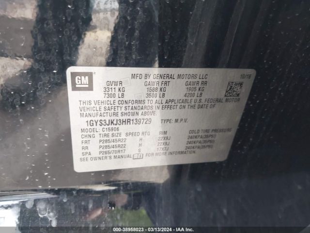1GYS3JKJ3HR139729 Cadillac Escalade Esv Premium Luxury