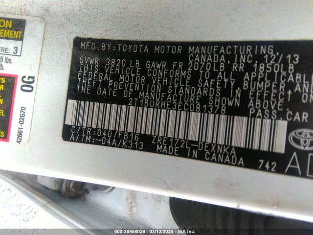 Toyota Corolla Le Plus 2014 2T1BURHE3EC081378 Image 9