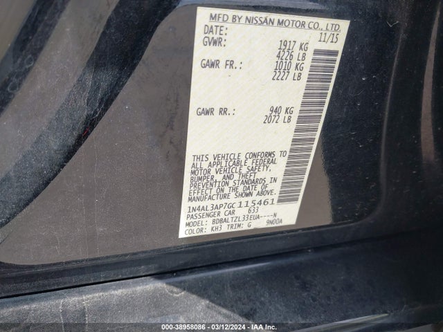 Nissan Altima 2.5 Sl 2016 1N4AL3AP7GC115461 Image 9