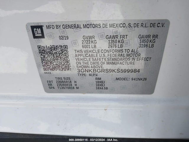 Chevrolet Blazer 2019 3GNKBGRS9KS599984 Image 9