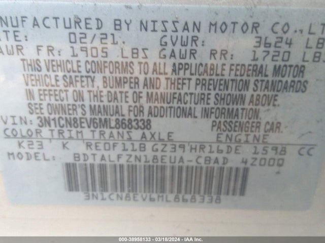 Nissan Versa Sv Xtronic Cvt 2021 3N1CN8EV6ML868338 Image 9