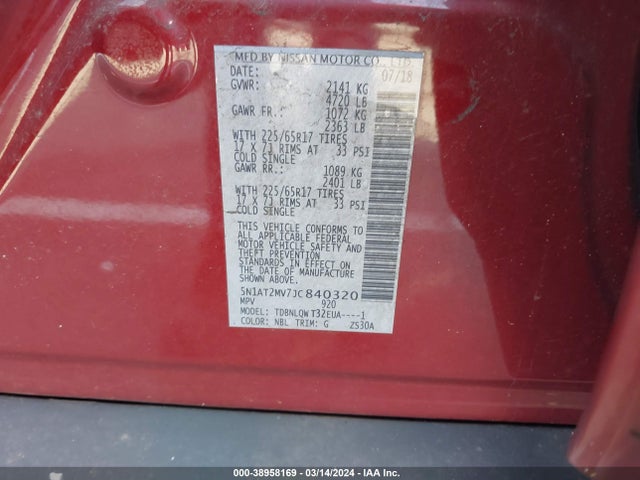 Nissan ROGUE SV 2018 5N1AT2MV7JC840320 Image 9