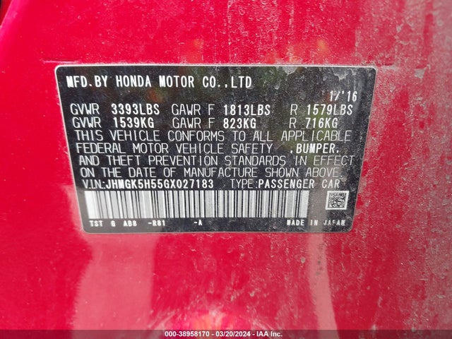 Honda FIT LX 2016 JHMGK5H55GX027183 Image 9