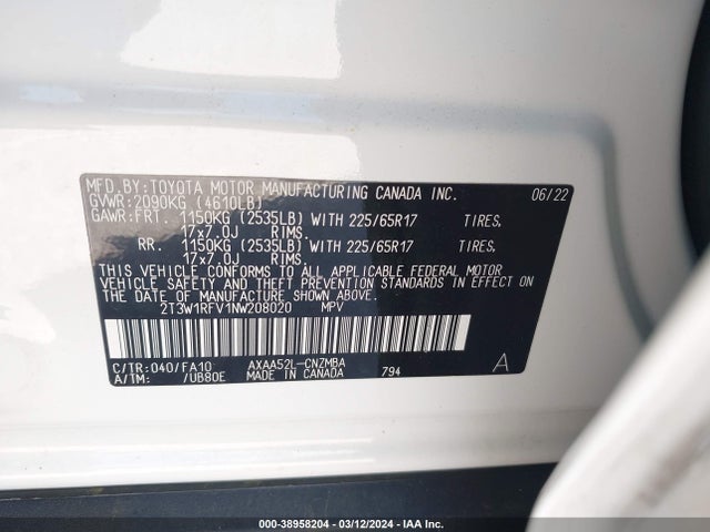 Toyota Rav4 Xle 2022 2T3W1RFV1NW208020 Image 9