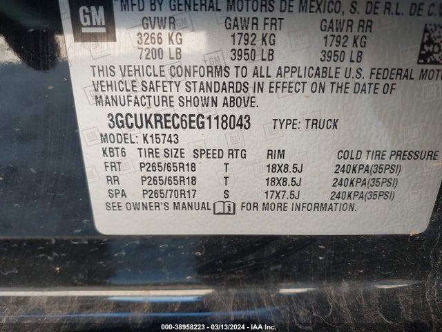 Chevrolet Silverado 1500 2lt 2014 3GCUKREC6EG118043 Image 9