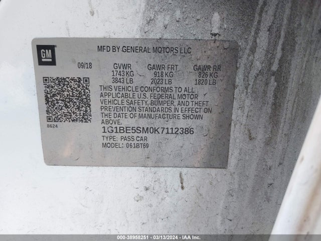 1G1BE5SM0K7112386 Chevrolet CRUZE LT