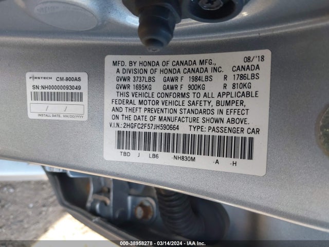 Honda Civic Lx 2018 2HGFC2F57JH590664 Image 9