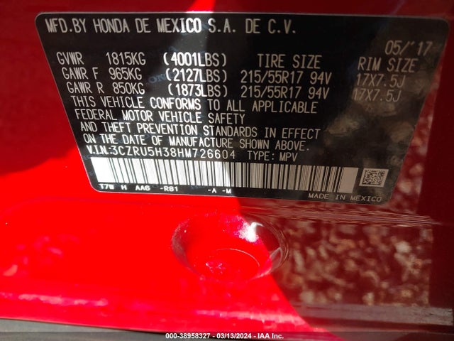 Honda HR-V LX 2017 3CZRU5H38HM726604 Image 9