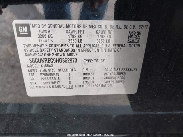 Chevrolet Silverado 1500 2lt 2017 3GCUKREC9HG352973 Image 9