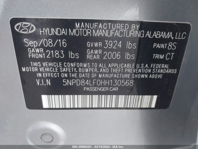 5NPD84LF0HH130568 Hyundai Elantra Value Edition