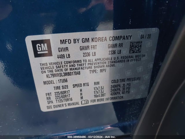 Chevrolet Trailblazer Awd Lt 2021 KL79MRSL3MB017048 Image 9