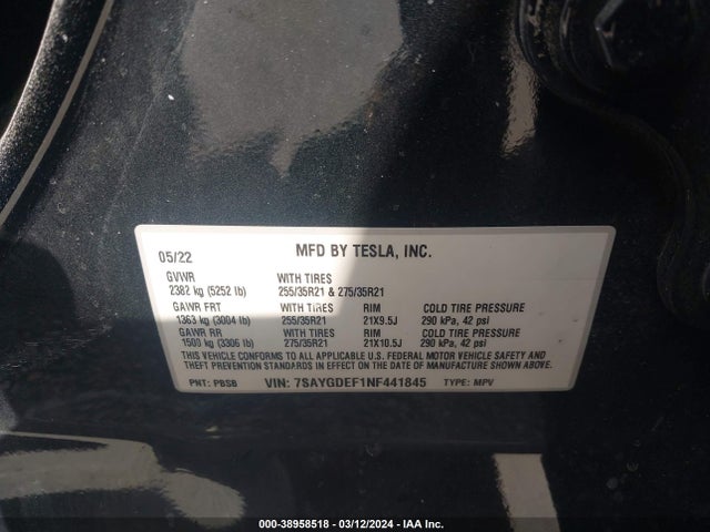 7SAYGDEF1NF441845 Tesla Model Y Performance Dual Motor All-wheel Drive