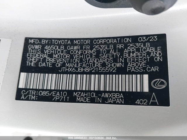 JTHX6JBH8P2155592 Lexus UX 250H