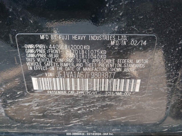 Subaru WRX 2015 JF1VA1A67F9803877 Image 9