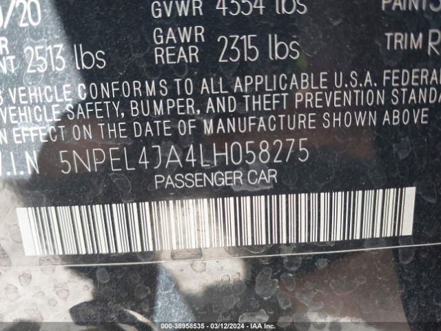 5NPEL4JA4LH058275 Hyundai SONATA SEL