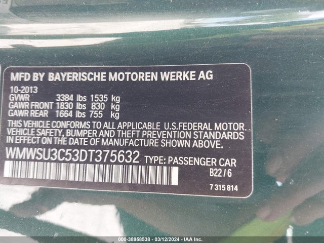 2013 MINI HARDTOP WMWSU3C53DT375632 Photo 8