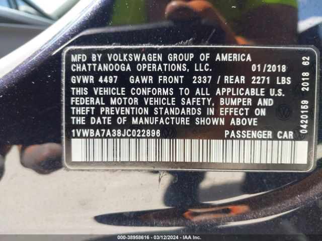 1VWBA7A38JC022896 Volkswagen Passat 2.0t Se