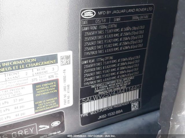 SALWV2SV4JA411440 Land Rover Range Rover Sport Hse Dynamic