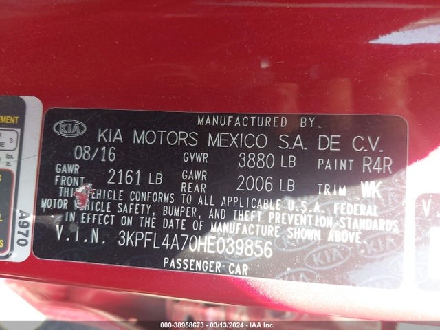 KIA FORTE S 2017 3KPFL4A70HE039856 Image 9