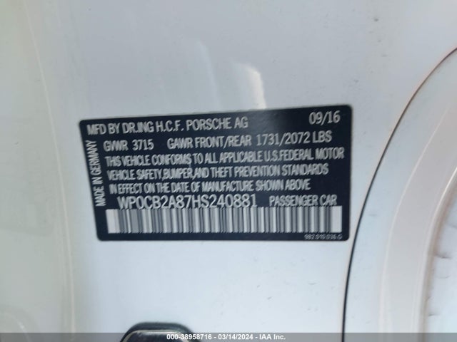 2017 PORSCHE 718 BOXSTER WP0CB2A87HS240881 Photo 8