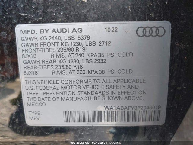 WA1ABAFY3P2048019 Audi Q5 Premium 40 Tfsi Quattro S Tronic