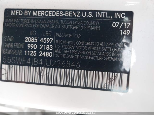 55SWF4JB4JU236846 Mercedes-Benz C 300