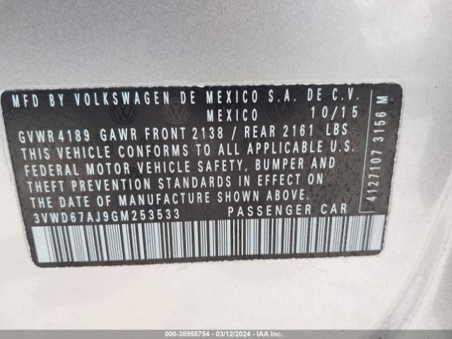 3VWD67AJ9GM253533 Volkswagen Jetta 1.4t Se