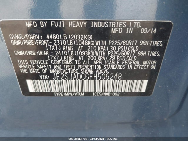 Subaru Forester 2.5i Premium 2015 JF2SJADC6FH506248 Image 9