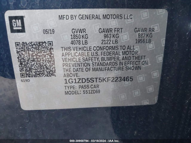 Chevrolet MALIBU LT 2019 1G1ZD5ST5KF223465 Image 9