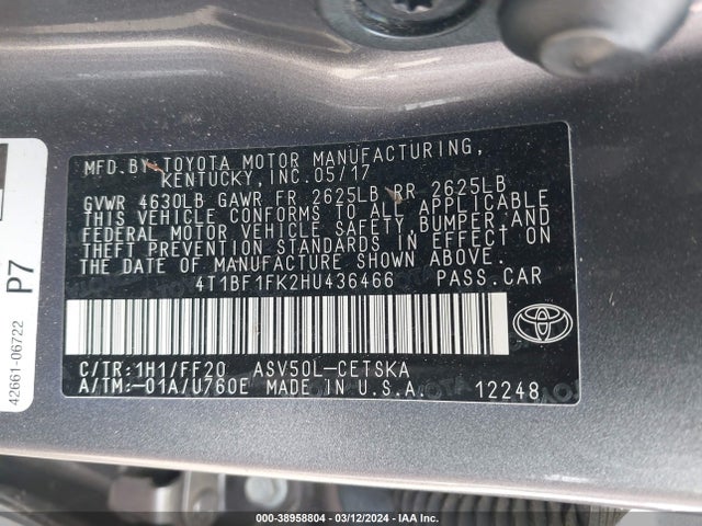 Toyota CAMRY SE 2017 4T1BF1FK2HU436466 Image 9