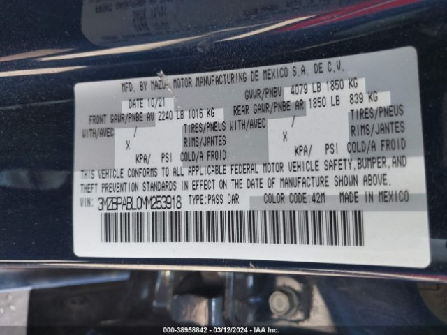 2021 MAZDA MAZDA3 3MZBPABL0MM253918 Photo 8