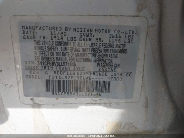 3N1CP5BV3LL571846 Nissan Kicks S Xtronic Cvt