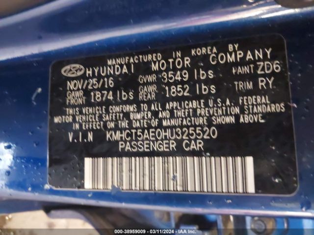 KMHCT5AE0HU325520 Hyundai ACCENT SE
