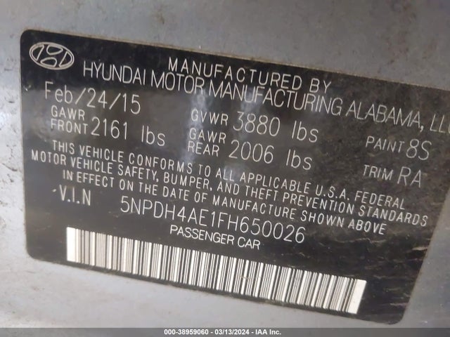 Hyundai ELANTRA SE 2015 5NPDH4AE1FH650026 Image 9