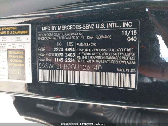 55SWF8HB0GU126740 Mercedes-Benz Amg C 63 S