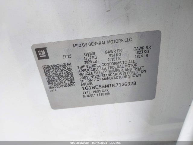 Chevrolet CRUZE LT 2019 1G1BE5SM1K7126328 Image 9