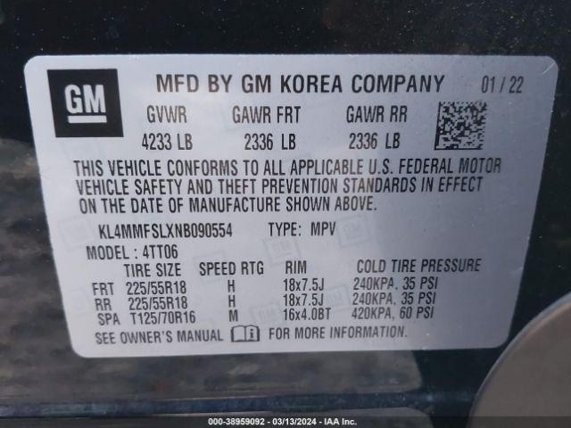 KL4MMFSLXNB090554 Buick Encore Gx Fwd Essence