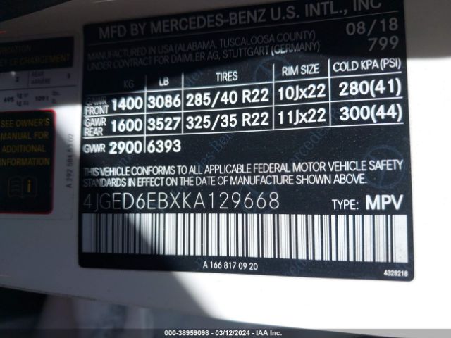 4JGED6EBXKA129668 Mercedes-Benz Amg Gle 43 Coupe 4matic