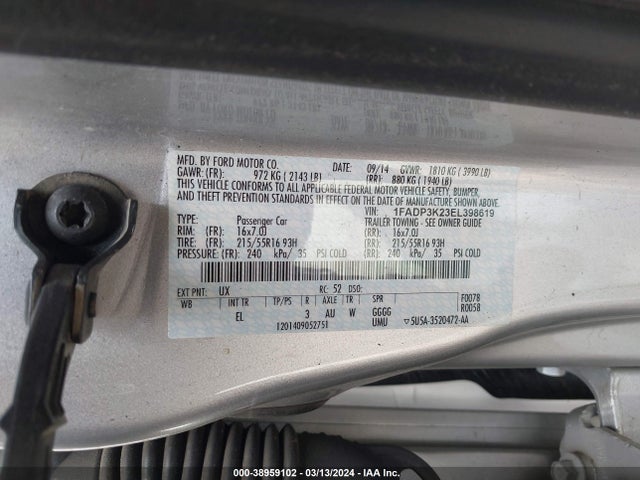 Ford FOCUS SE 2014 1FADP3K23EL398619 Image 9